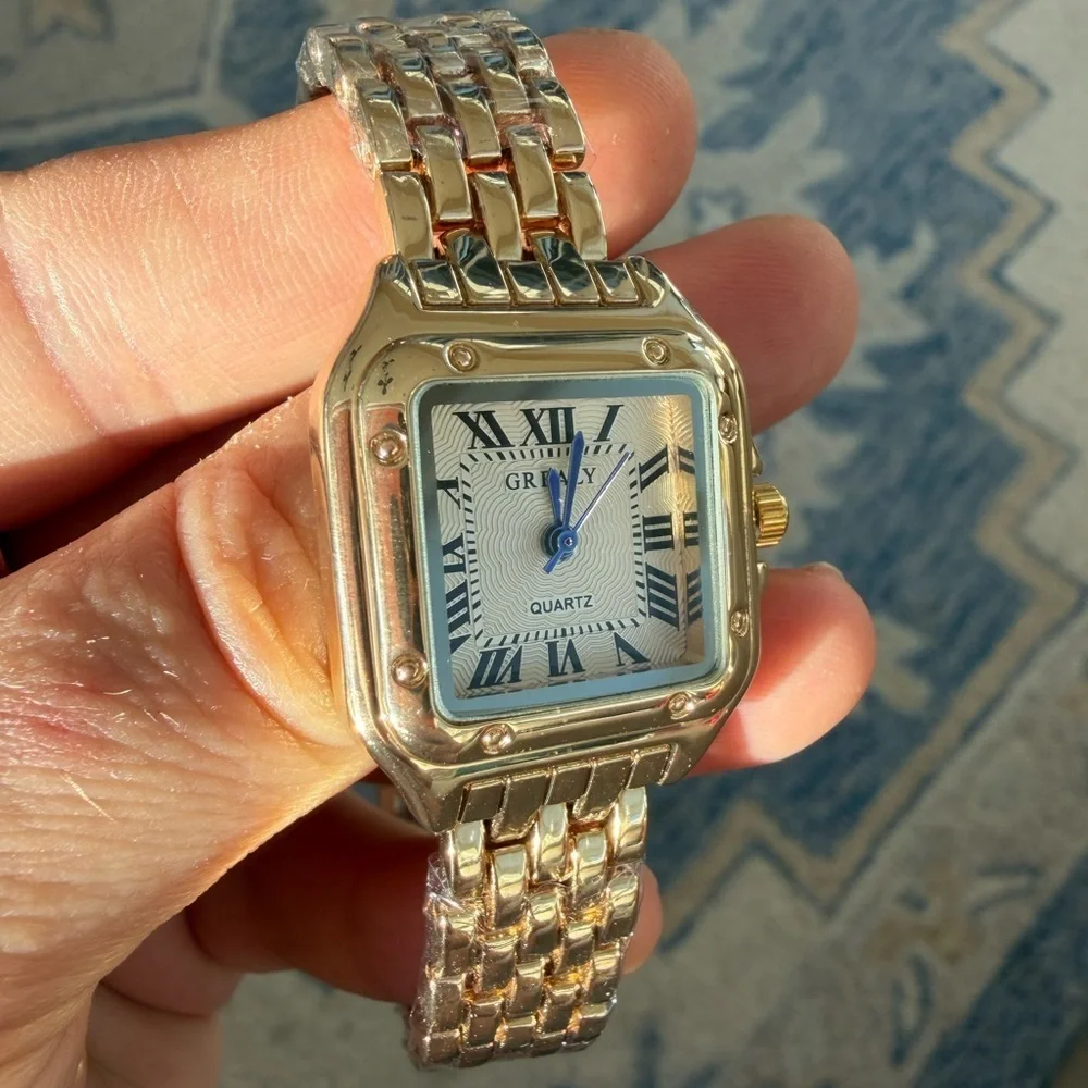 Panthere Classic Rectangle Stainless Steel Gold Watch
